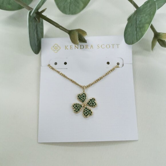 Kendra Scott Clover Gold Green Crystal Short Necklace - Picture 2 of 6